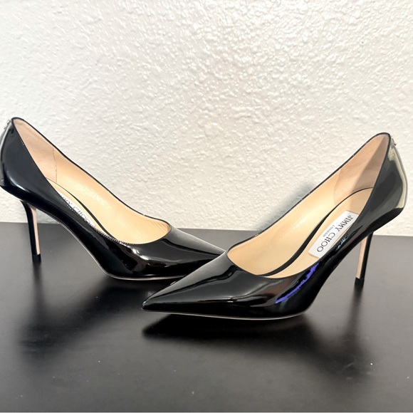 JIMMY CHOO Black Patent Leather Pumps with JC Emblem NWT | 8.5 US - Picture 1 of 15